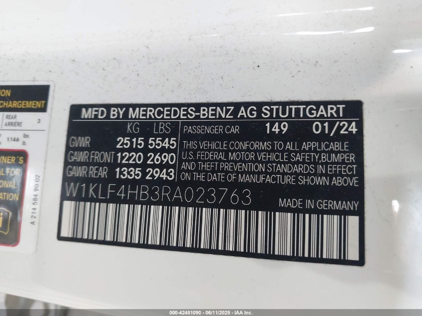 2024 Mercedes-Benz E-Class - W1KLF4HB3RA023763