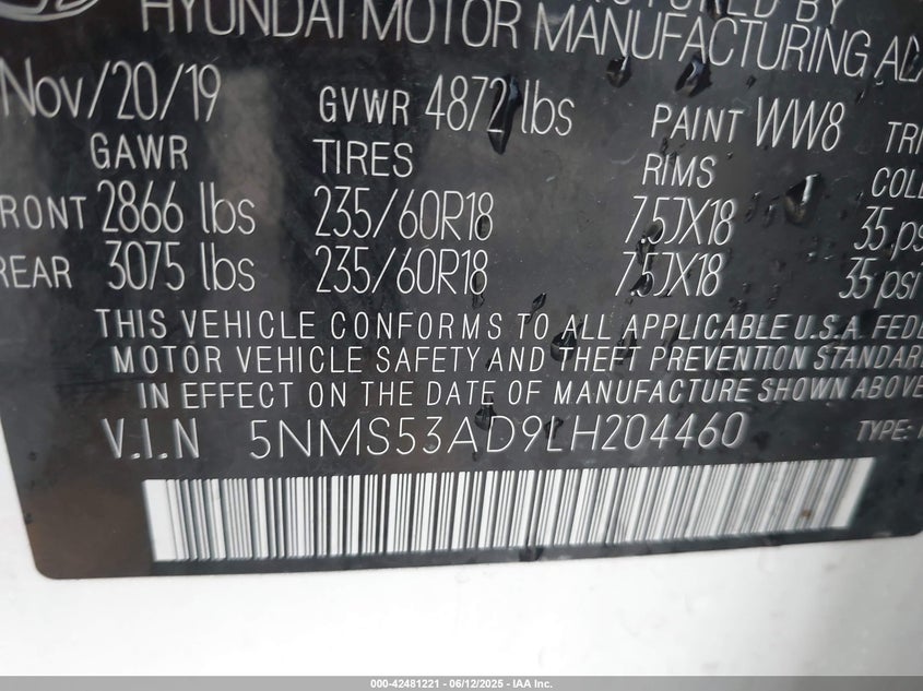 2020 HYUNDAI SANTA FE LIMITED - 5NMS53AD9LH204460