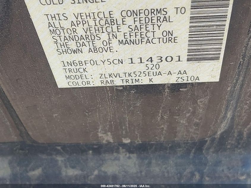 2012 Nissan Nv 2500 Nv2500 Hd Sv V6 VIN: 1N6BF0LY5CN114301 Lot: 42481762