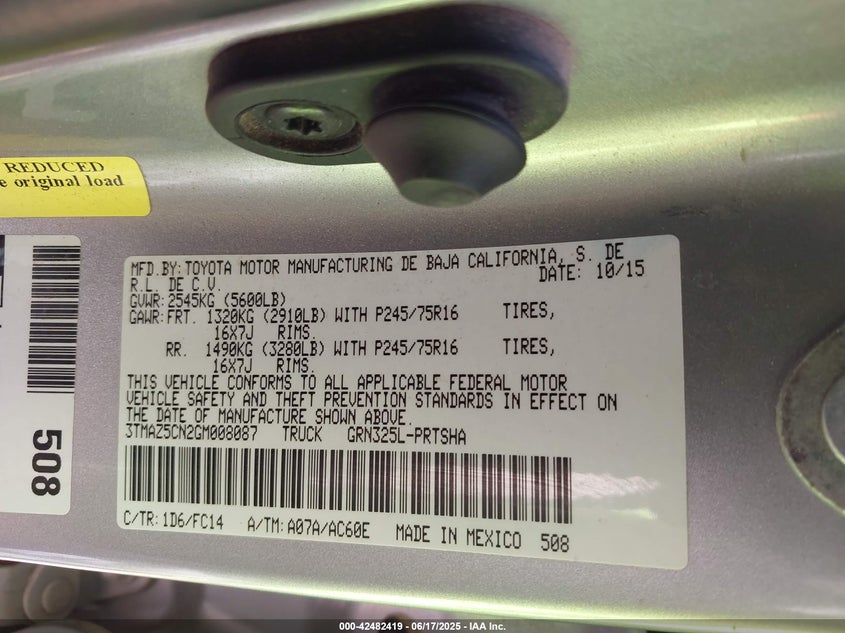2016 TOYOTA TACOMA SR5 V6 - 3TMAZ5CN2GM008087