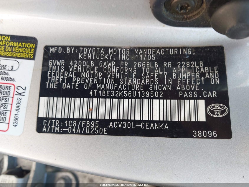 4T1BE32K56U139502 2006 TOYOTA CAMRY photo no. 9