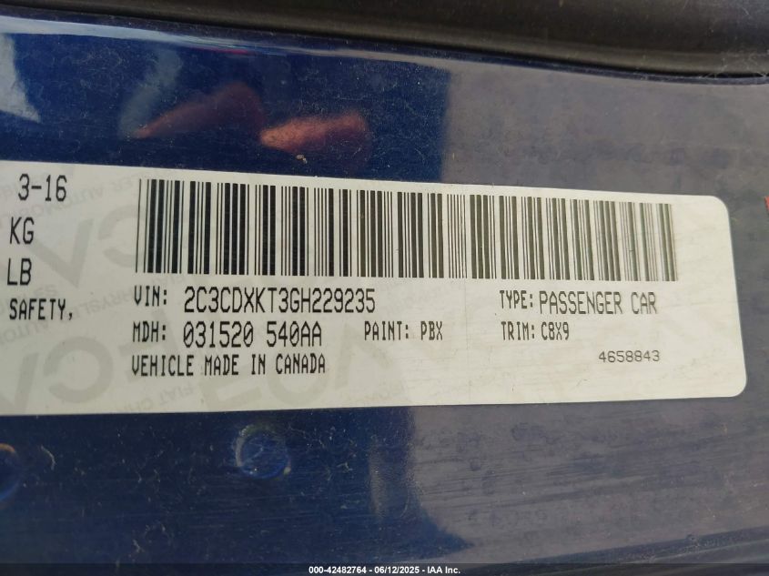 2016 Dodge Charger Police VIN: 2C3CDXKT3GH229235 Lot: 42482764