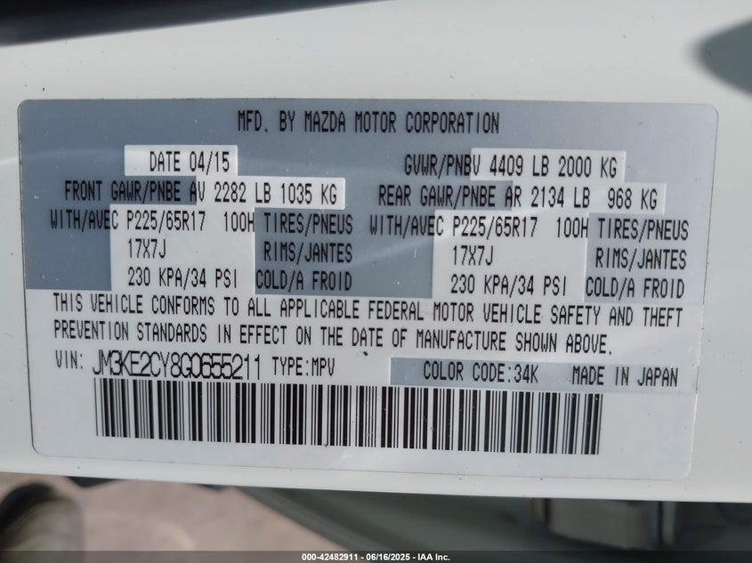 2016 Mazda Cx-5 Touring VIN: JM3KE2CY8G0655211 Lot: 42482911