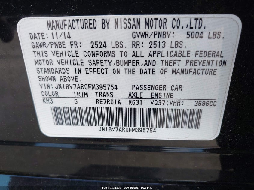 2015 INFINITI Q50 PREMIUM - JN1BV7AR0FM395754