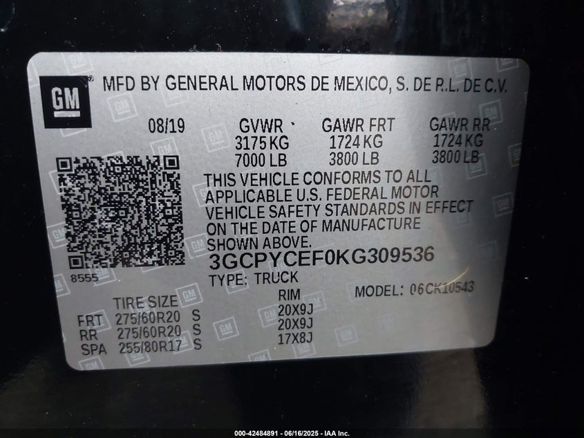 2019 CHEVROLET SILVERADO 1500 CUSTOM TRAIL BOSS - 3GCPYCEF0KG309536