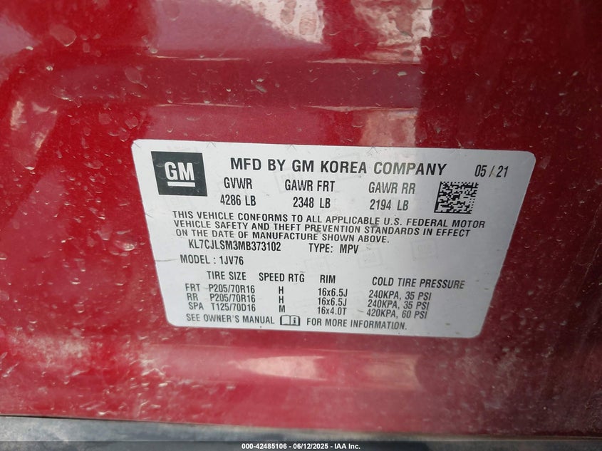 2021 CHEVROLET TRAX FWD LT - KL7CJLSM3MB373102