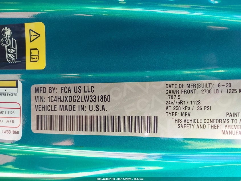 2020 JEEP WRANGLER UNLIMITED SPORT S 4X4 - 1C4HJXDG2LW331860