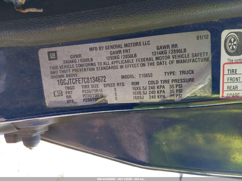 2012 Chevrolet Colorado 1Lt VIN: 1GCJTCFE7C8134372 Lot: 42485890