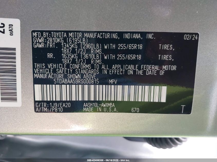 2024 Toyota Highlander - 5TDABAA59RS000815