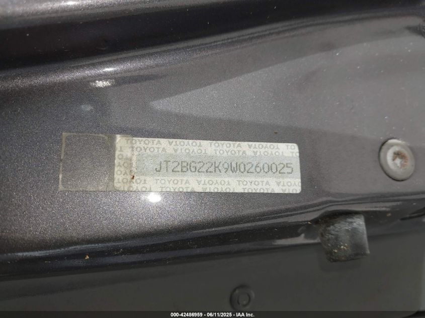 1998 Toyota Camry Le VIN: JT2BG22K9W0260025 Lot: 42486959
