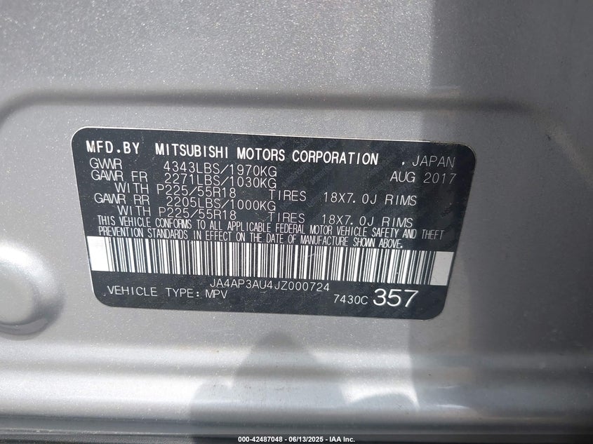 2018 MITSUBISHI OUTLANDER SPORT 2.0 ES - JA4AP3AU4JZ000724