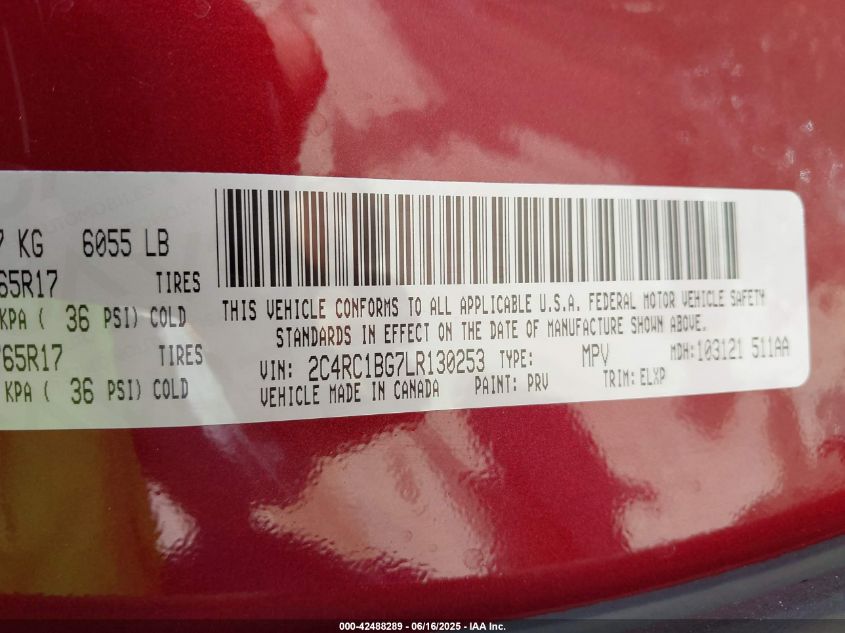 2020 Chrysler Pacifica Touring L VIN: 2C4RC1BG7LR130253 Lot: 42488289