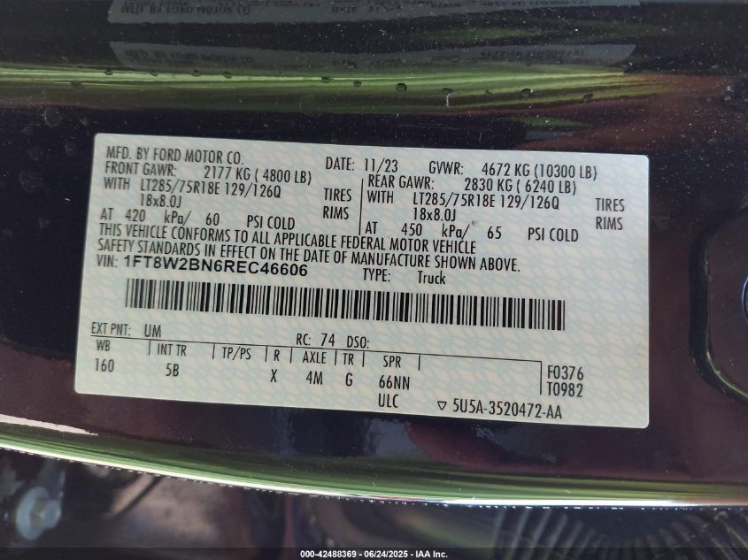 2024 Ford F-250 Lariat VIN: 1FT8W2BN6REC46606 Lot: 42488369