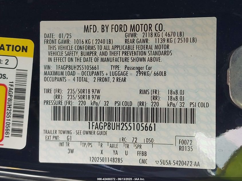 2025 Ford Mustang - 1FAGP8UH2S5105661