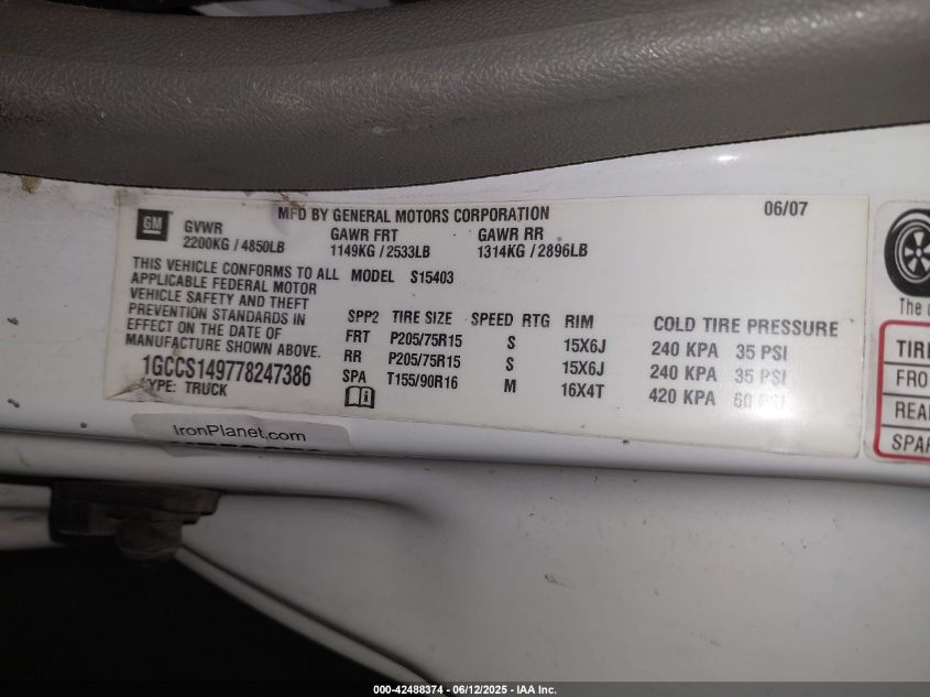 2007 Chevrolet Colorado Ls VIN: 1GCCS149778247386 Lot: 42488374