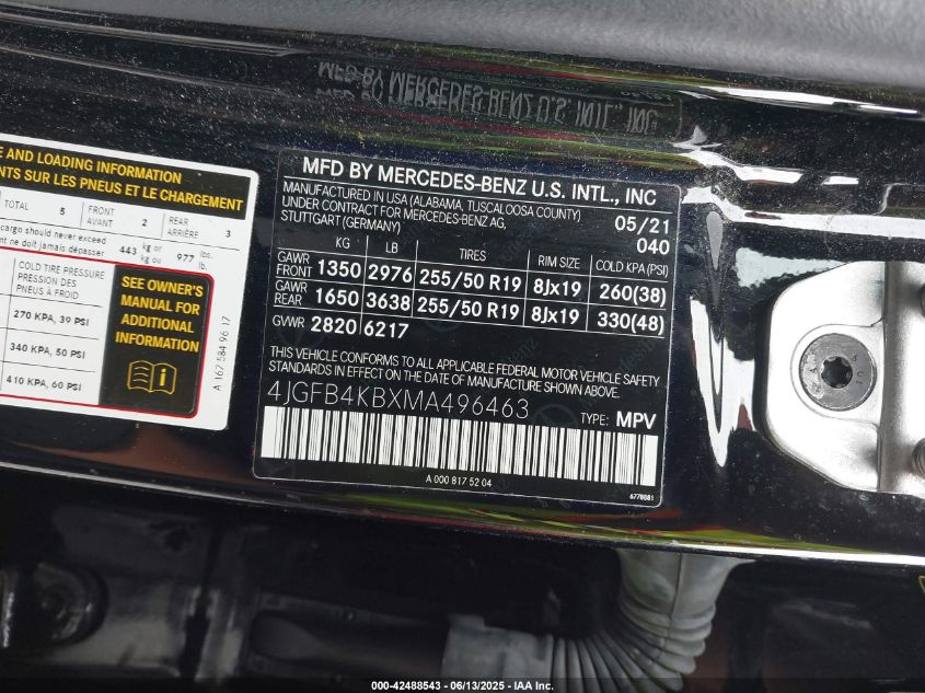 2021 Mercedes-Benz GLE-Class - 4JGFB4KBXMA496463