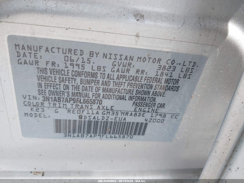 2015 NISSAN SENTRA FE+ S/S/SL/SR/SV - 3N1AB7AP9FL665870