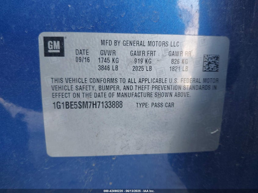 2017 CHEVROLET CRUZE LT AUTO - 1G1BE5SM7H7133888