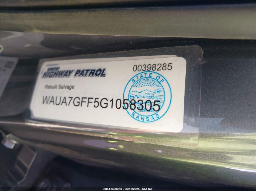 2016 Audi A3 1.8T Premium VIN: WAUA7GFF5G1058305 Lot: 42490250