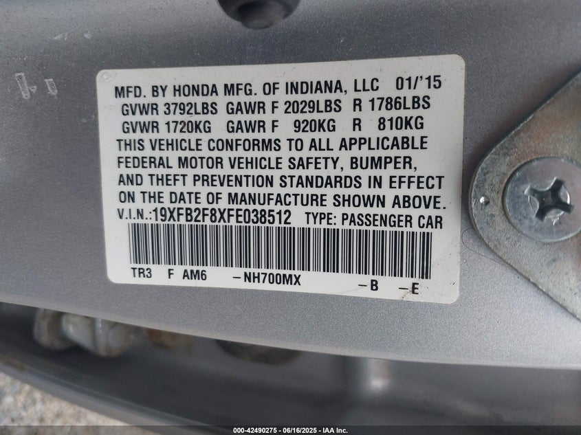 2015 HONDA CIVIC EX - 19XFB2F8XFE038512