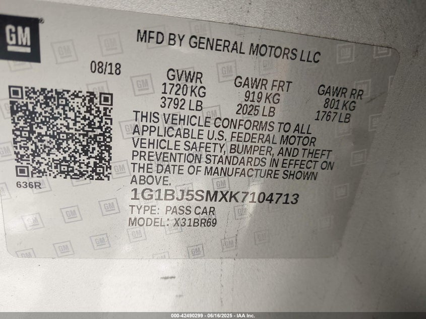 1G1BJ5SMXK7104713 2019 CHEVROLET CRUZE photo no. 9