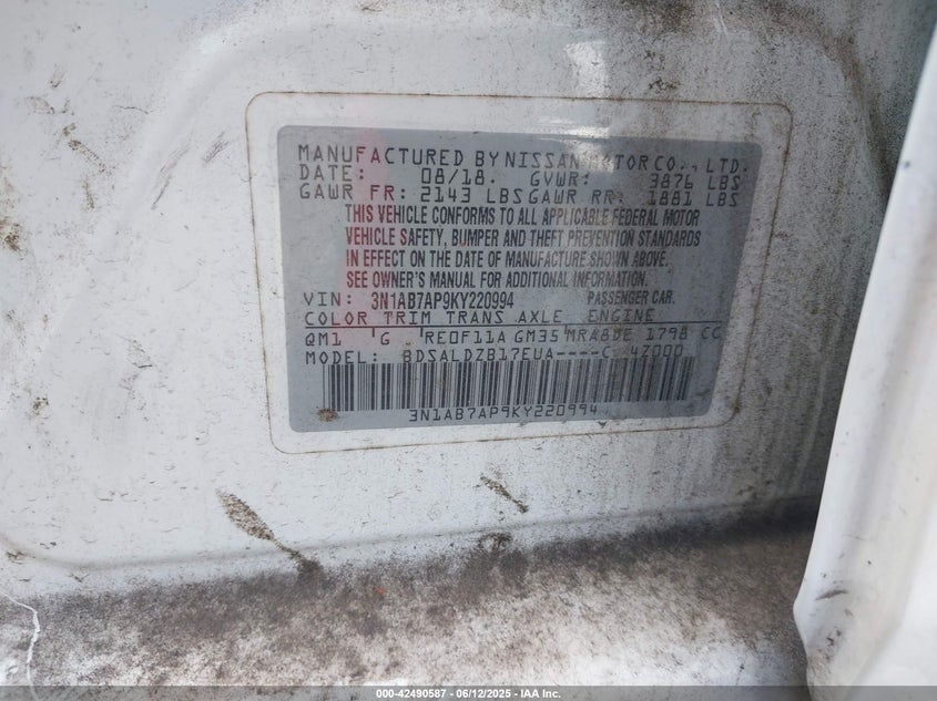 2019 NISSAN SENTRA SV - 3N1AB7AP9KY220994