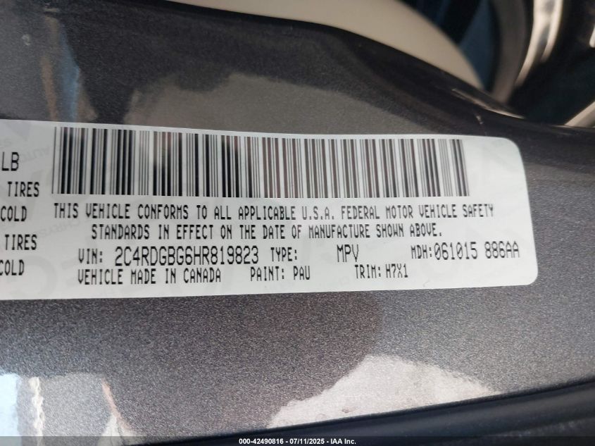 2017 Dodge Grand Caravan Se VIN: 2C4RDGBG6HR8198 Lot: 42490816