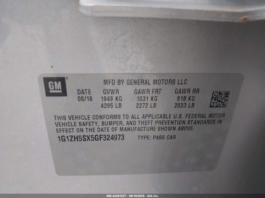 2016 CHEVROLET MALIBU PREMIER - 1G1ZH5SX5GF324973