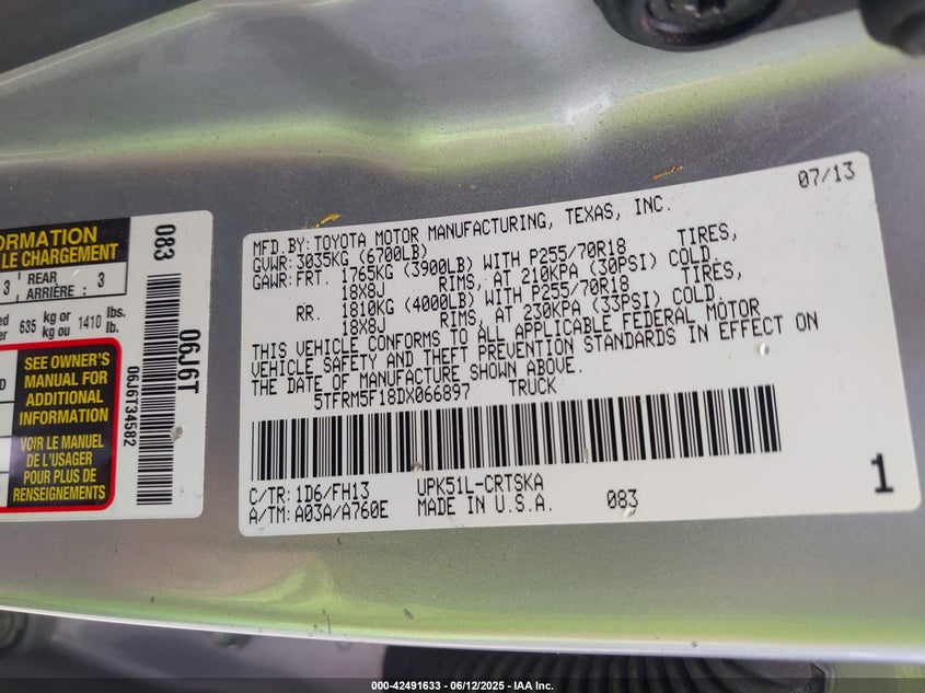 2013 TOYOTA TUNDRA GRADE 4.6L V8 - 5TFRM5F18DX066897