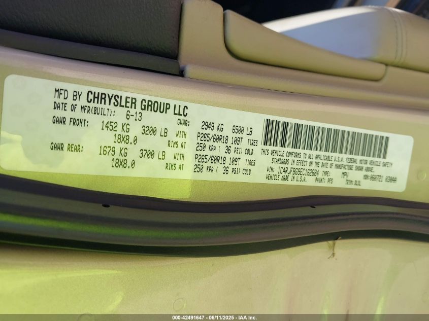 2014 Jeep Grand Cherokee Limited VIN: 1C4RJFBG9EC162684 Lot: 42491647