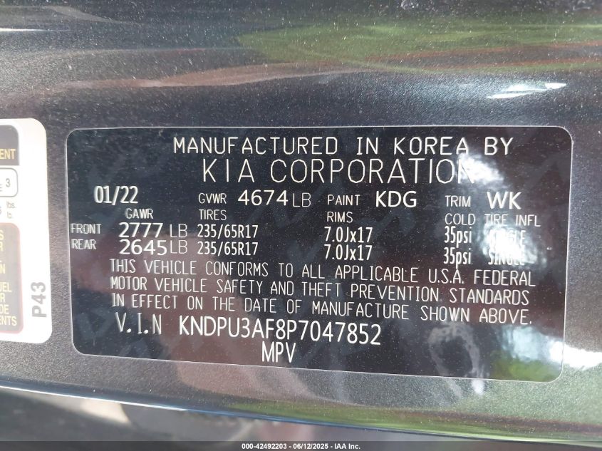 2023 Kia Sportage Lx VIN: KNDPU3AF8P7047852 Lot: 42492203