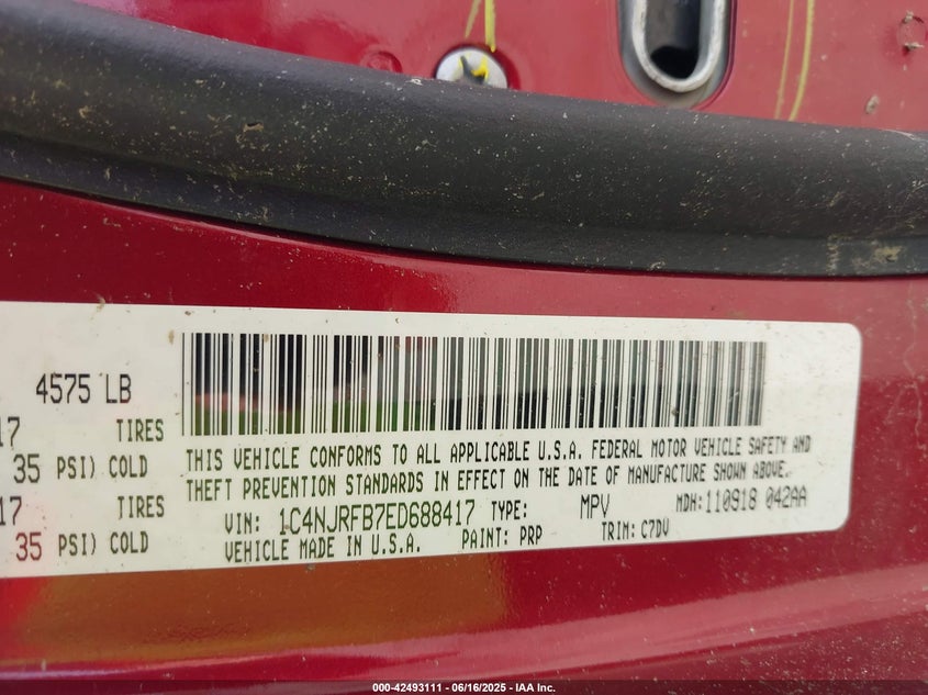 2014 JEEP PATRIOT VIN: 1C4NJRFB7ED688417