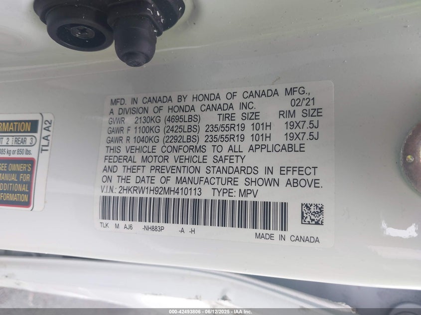 2021 HONDA CR-V VIN: 2HKRW1H92MH410113