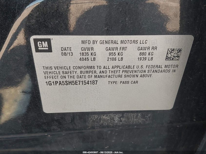 2014 Chevrolet Cruze Ls Auto VIN: 1G1PA5SH5E7154187 Lot: 42493887