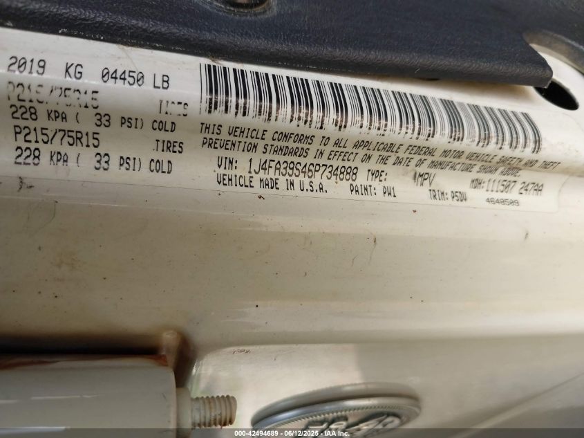 2006 Jeep Wrangler X VIN: 1J4FA39S46P734888 Lot: 42494689