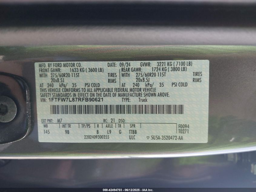 2024 Ford F-150 - 1FTFW7L87RFB90621