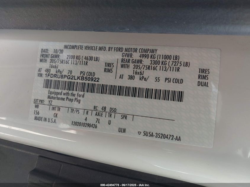 2020 Ford Transit-350 - 1FDRU8PG2LKB50922