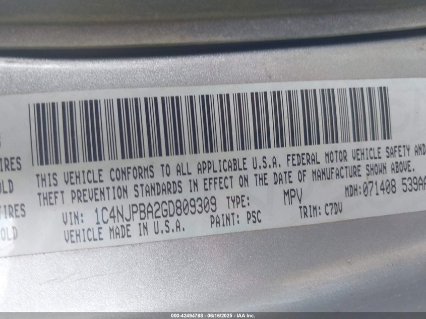 2016 JEEP PATRIOT SPORT - 1C4NJPBA2GD809309