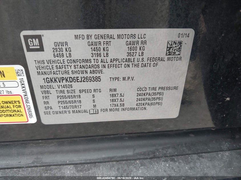 2014 GMC ACADIA SLE-2 - 1GKKVPKD6EJ269385