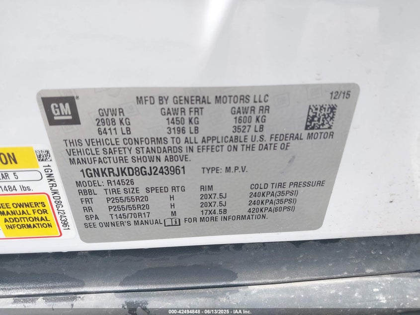 2016 CHEVROLET TRAVERSE LTZ - 1GNKRJKD8GJ243961