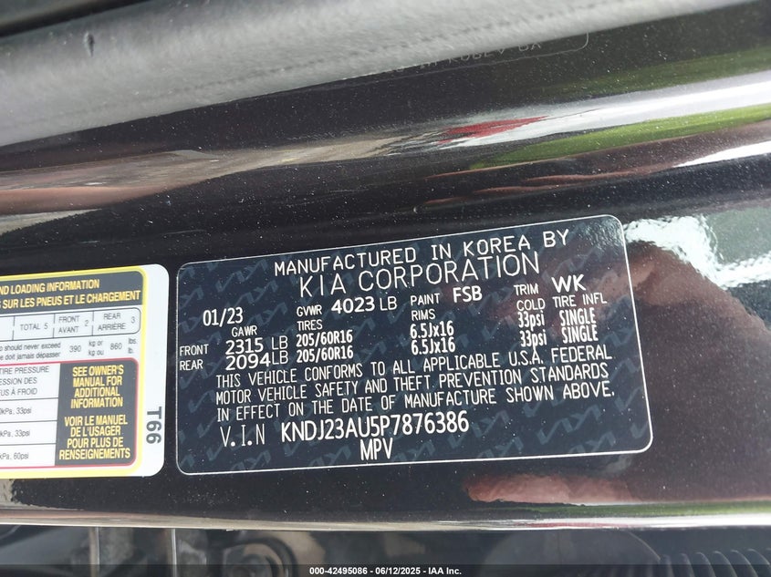 2023 Kia Soul Lx VIN: KNDJ23AU5P7876386 Lot: 42495086