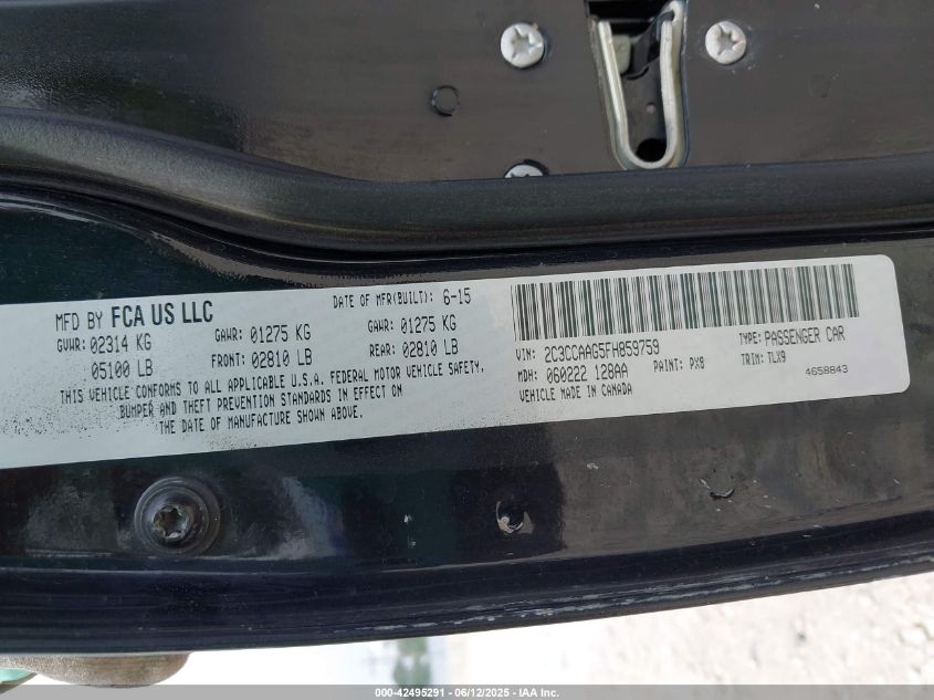 2015 Chrysler 300 Limited VIN: 2C3CCAAG5FH859759 Lot: 42495291