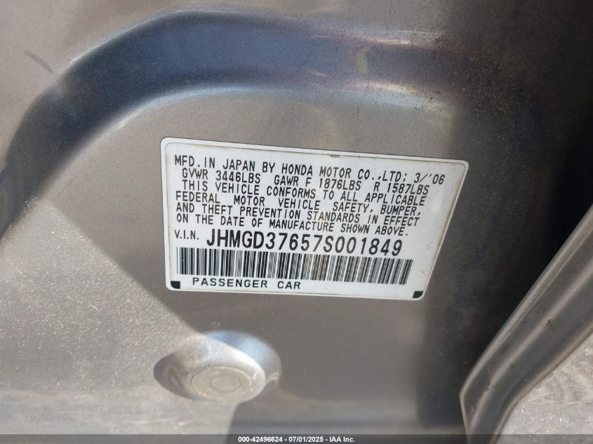 2007 Honda Fit Sport VIN: JHMGD376575001849 Lot: 42496624