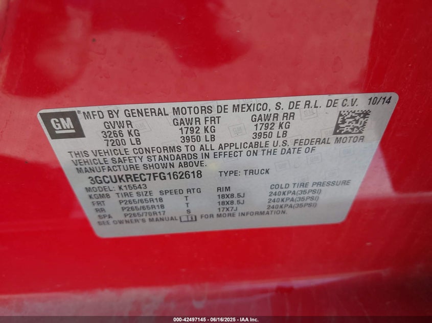 2015 CHEVROLET SILVERADO 1500 2LT - 3GCUKREC7FG162618