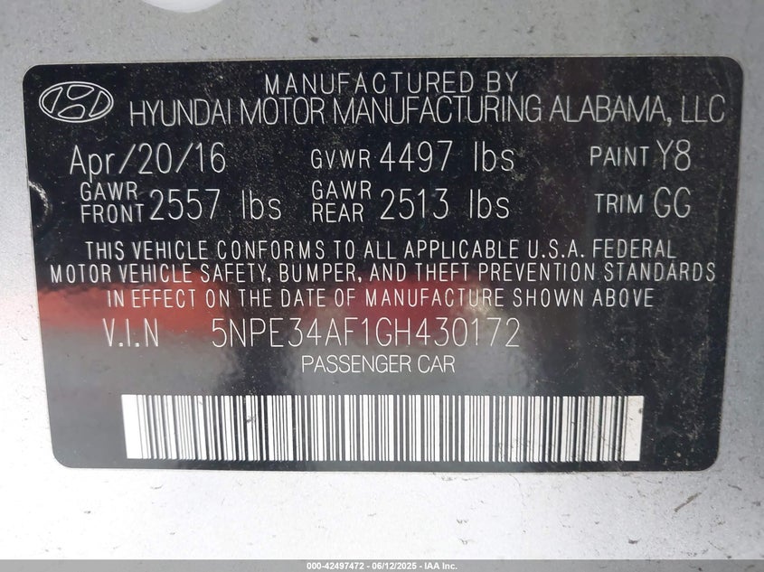 2016 HYUNDAI SONATA SPORT - 5NPE34AF1GH430172