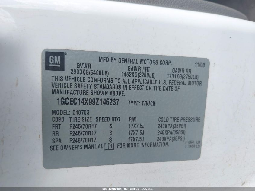 2009 Chevrolet Silverado 1500 Work Truck VIN: 1GCEC14X99Z146237 Lot: 42499184