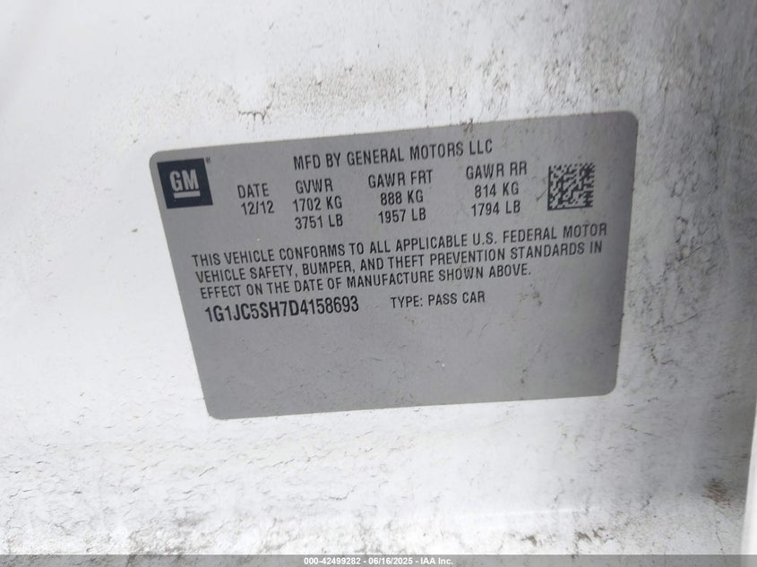 2013 CHEVROLET SONIC LT AUTO - 1G1JC5SH7D4158693