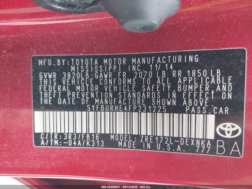 2015 TOYOTA COROLLA LE PLUS - 5YFBURHE4FP231225