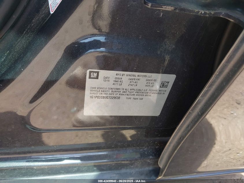 2016 Chevrolet Cruze Limited 1Lt Auto VIN: 1G1PE5SB0G7229638 Lot: 42499940