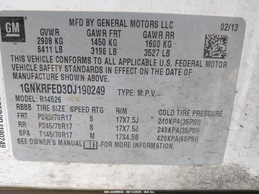 2013 CHEVROLET TRAVERSE LS - 1GNKRFED3DJ190249